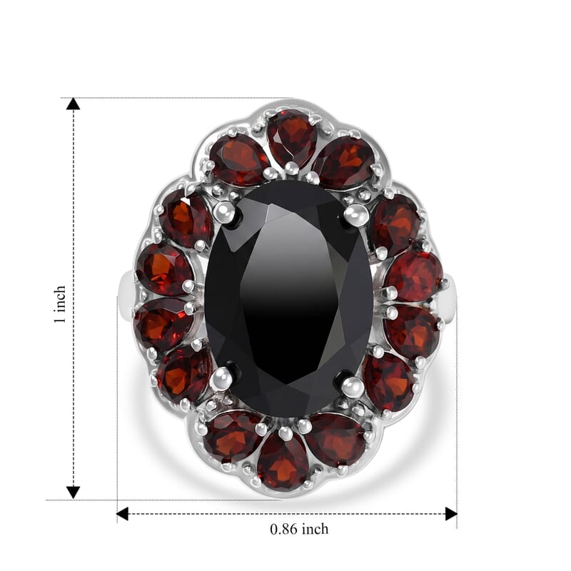 EverTrue Thai Black Spinel and Mozambique Garnet 10.35 ctw Midnight Ember Ring in Platinum Bond (Size 5.0)