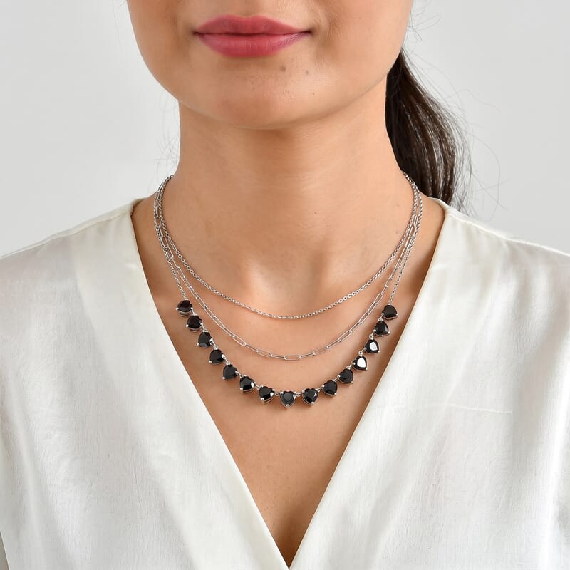 EverTrue Thai Black Spinel 24.30 ctw Noir Romance Necklace (18 Inches) in Platinum Bond