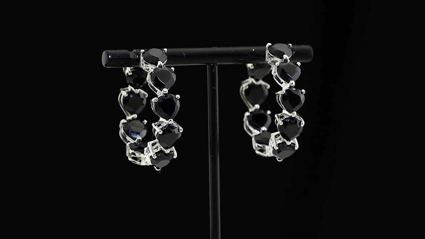 EverTrue Thai Black Spinel Hoop Earrings in Platinum Bond 28.50 ctw
