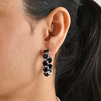 EverTrue Thai Black Spinel 28.50 ctw Hoop Earrings in Platinum Bond