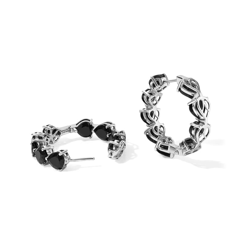 EverTrue Thai Black Spinel 28.50 ctw Noir Romance Hoop Earrings in Platinum Bond
