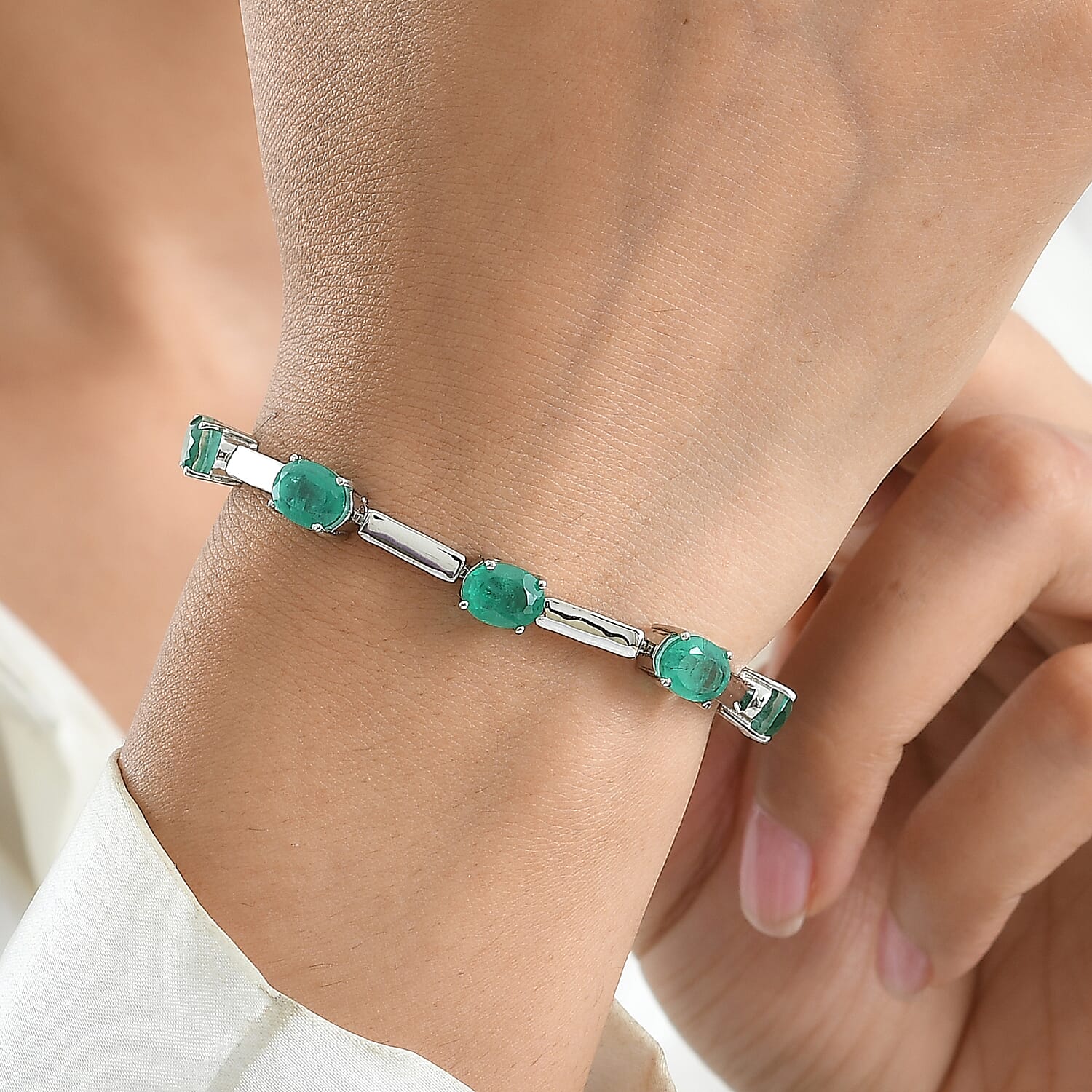 EverTrue Emeraldine Quartz (Triplet) 12.00 ctw Tennis Bracelet in Platinum Bond (6.50 In)