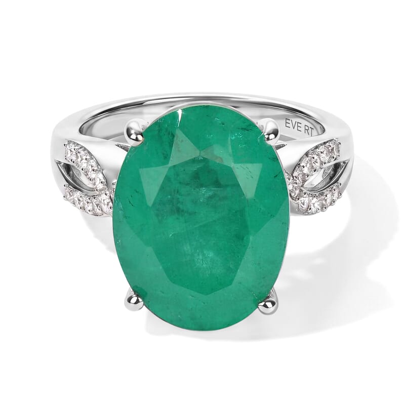 EverTrue Emeraldine Triplet Quartz, White Zircon Ring in Platinum Bond (Size 5.0) 9.85 ctw