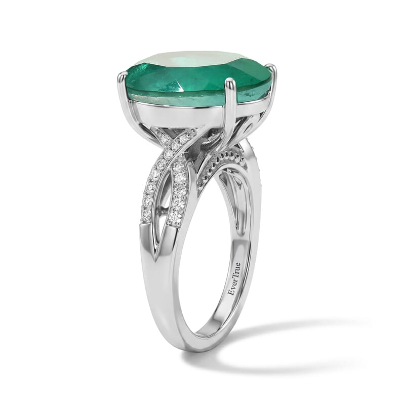 EverTrue Emeraldine Triplet Quartz, White Zircon Ring in Platinum Bond (Size 5.0) 9.85 ctw