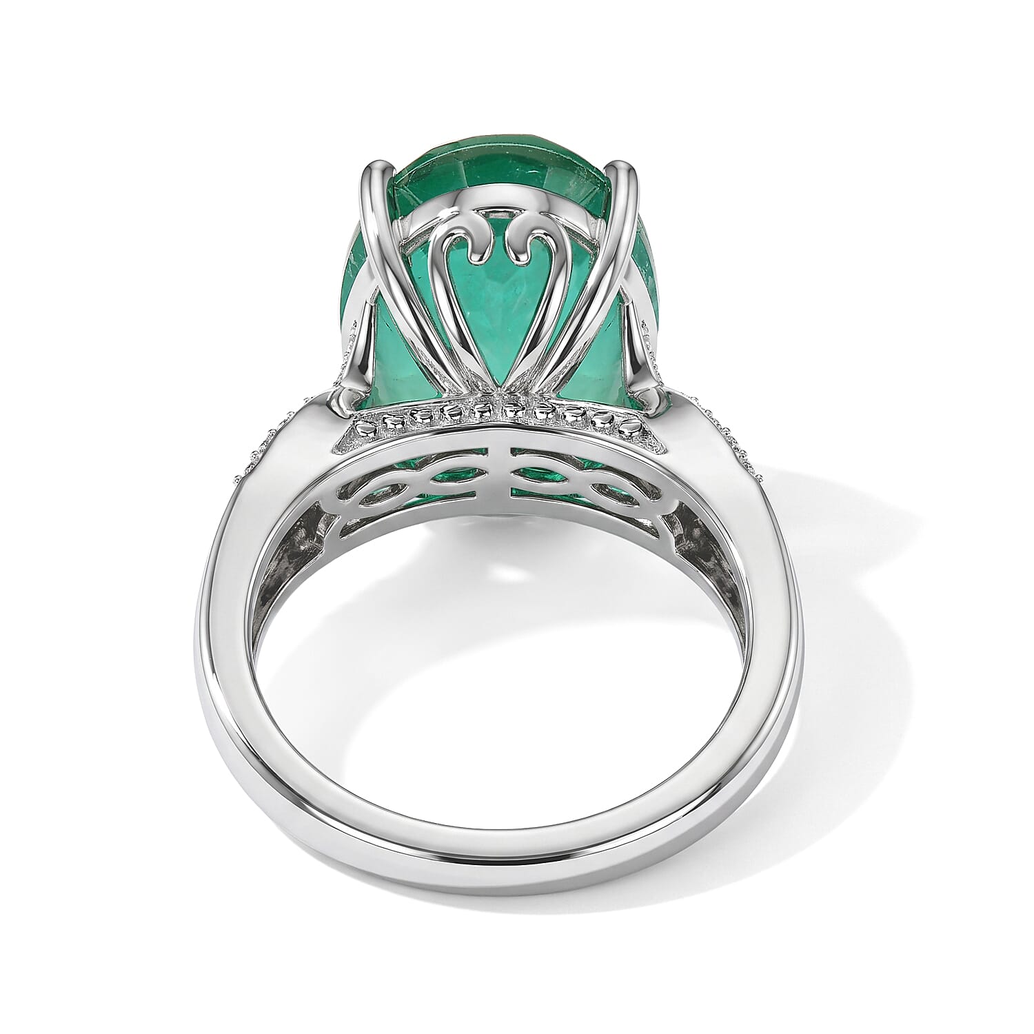 EverTrue Emeraldine Triplet Quartz, White Zircon Ring in Platinum Bond (Size 5.0) 9.85 ctw