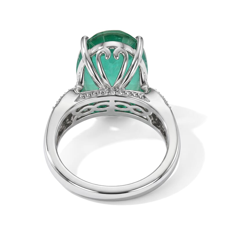 EverTrue Emeraldine Triplet Quartz, White Zircon Ring in Platinum Bond (Size 5.0) 9.85 ctw