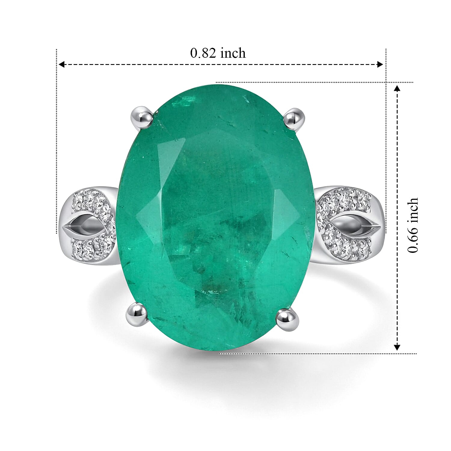 EverTrue Emeraldine Triplet Quartz, White Zircon Ring in Platinum Bond (Size 5.0) 9.85 ctw