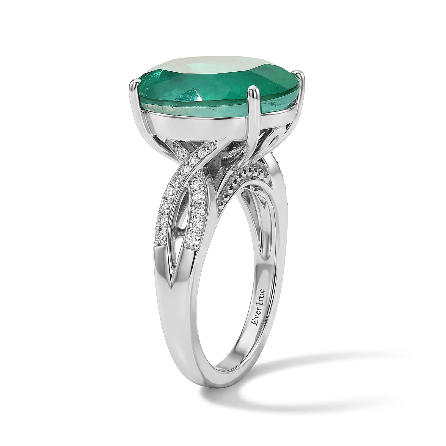 EverTrue Emeraldine Quartz (Triplet) and White Zircon 9.85 ctw Emerald Embrace Ring in Platinum Bond (Size 6.0)