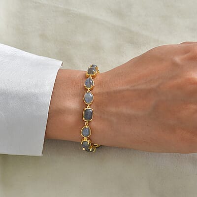 EverTrue AAA Malagasy Labradorite 25.35 ctw Bloomline Bracelet in 18K Yellow Gold Plated (7.25 In)