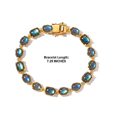 EverTrue AAA Malagasy Labradorite 25.35 ctw Bloomline Bracelet in 18K Yellow Gold Plated (7.25 In)