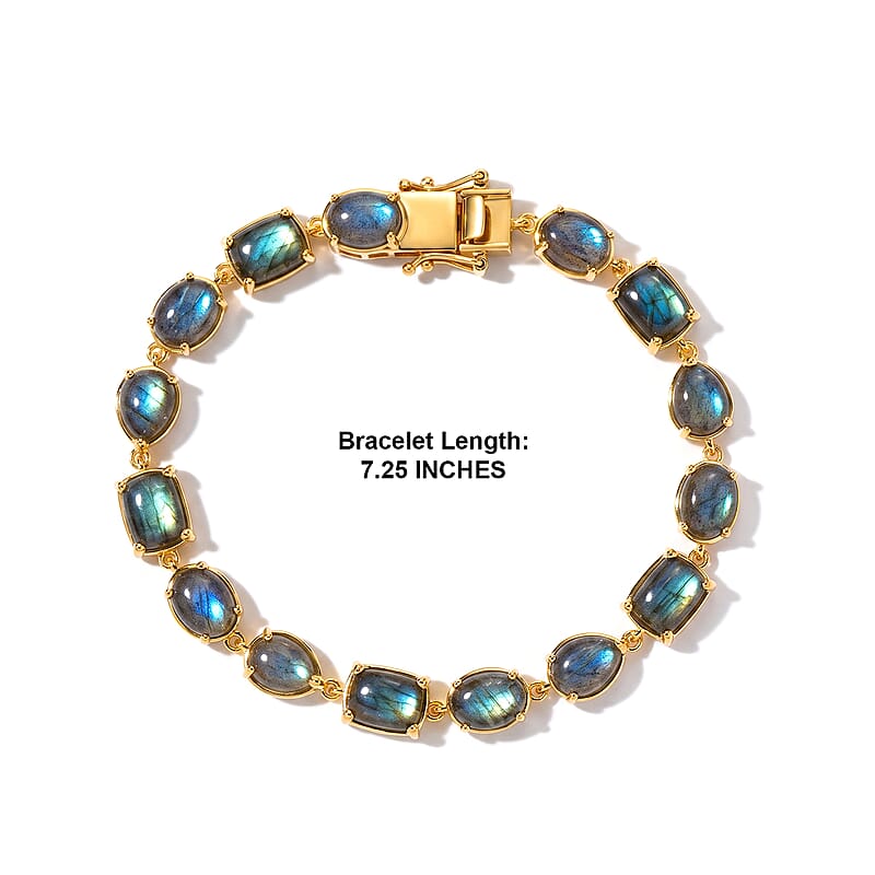EverTrue AAA Malagasy Labradorite 23.70 ctw Bracelet in 18K YG Plated (7.25 In)