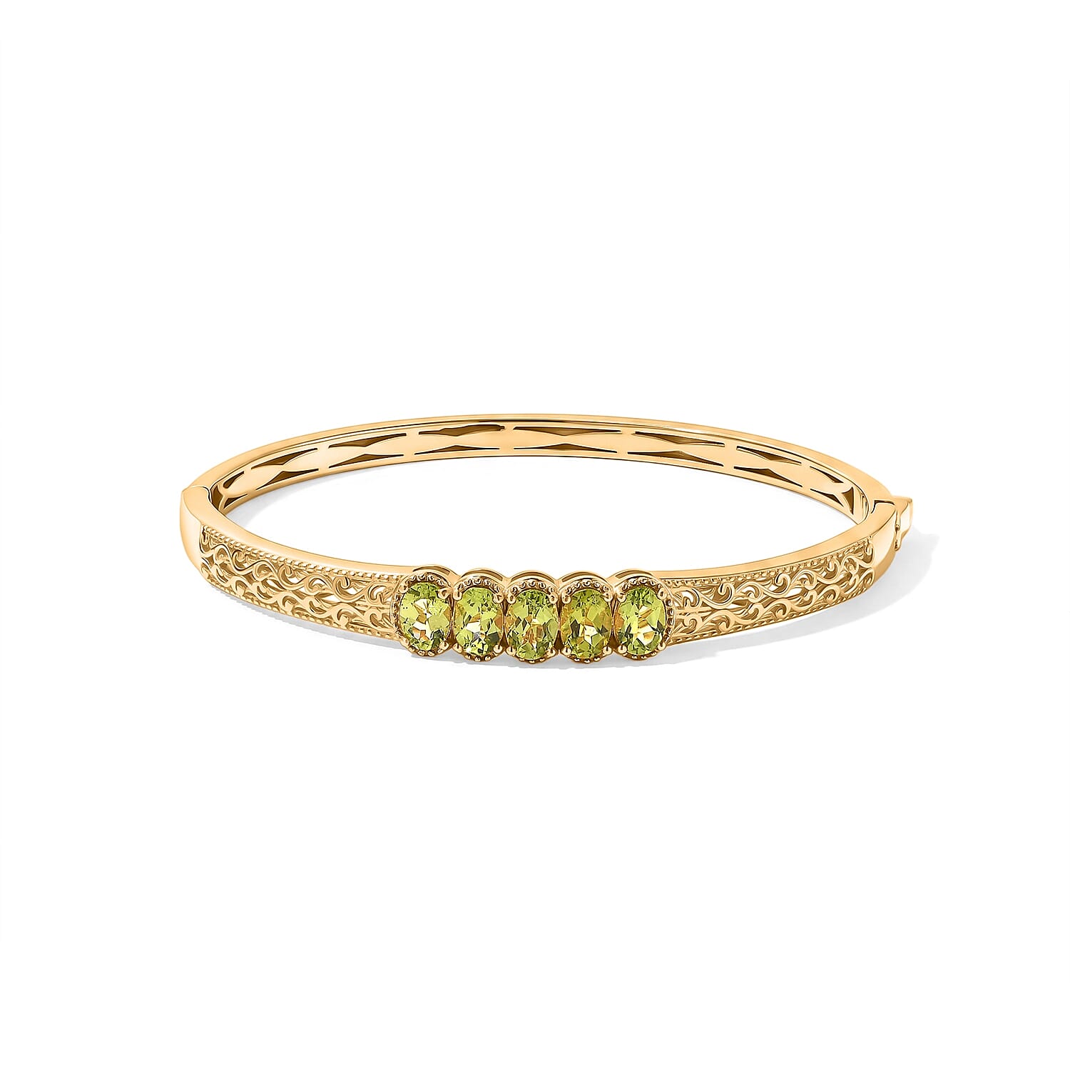 EverTrue Hebei Peridot 4.25 ctw Bangle Bracelet in 18K YG Plated (6.5 In)