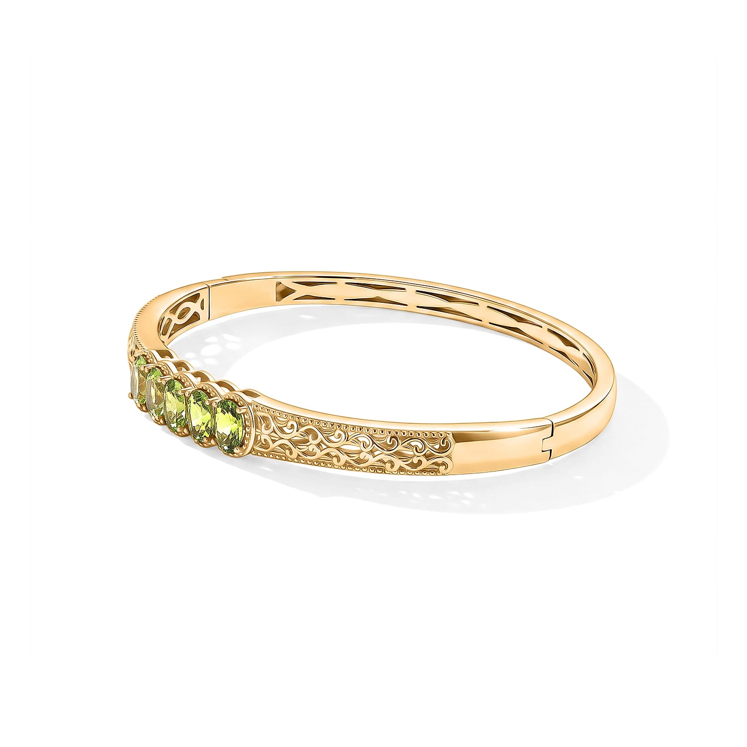 EverTrue Hebei Peridot 4.25 ctw Bangle Bracelet in 18K YG Plated (6.5 In)
