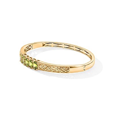 EverTrue Hebei Peridot 4.25 ctw Bangle Bracelet in 18K YG Plated (6.5 In)