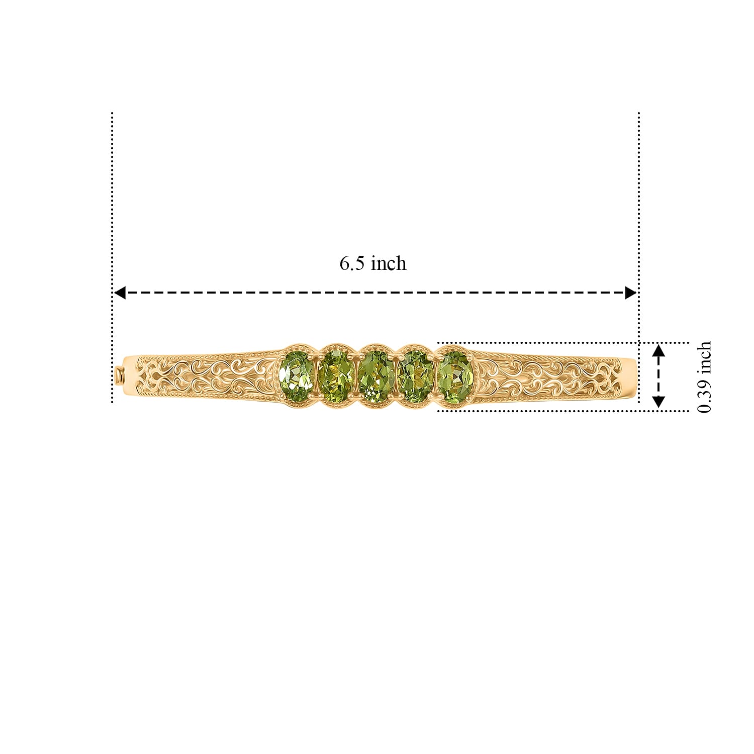 EverTrue Hebei Peridot 4.25 ctw Bangle Bracelet in 18K YG Plated (6.5 In)