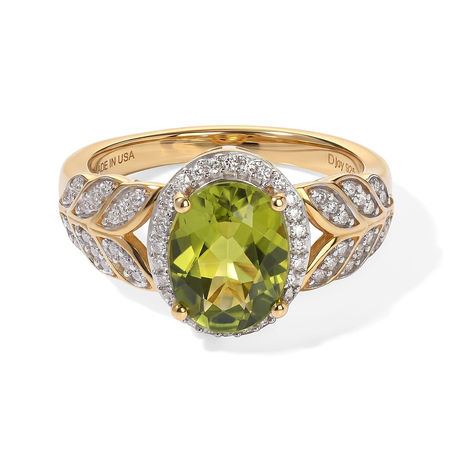 D''Joy Hebei Peridot and Moissanite 2.30 ctw Ring in 18K Vermeil Yellow Gold Over Sterling Silver (Size 10.0)