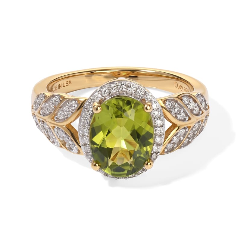 D'Joy Hebei Peridot and Moissanite 2.30 ctw Whispering Leaves Ring in 18K Vermeil Yellow Gold Over Sterling Silver (Size 6.0)