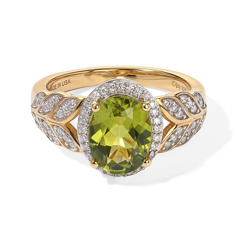 D'Joy Hebei Peridot and Moissanite 2.30 ctw Whispering Leaves Ring in 18K Vermeil Yellow Gold Over Sterling Silver (Size 6.0)