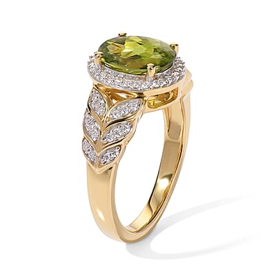 D'Joy Hebei Peridot and Moissanite 2.30 ctw Whispering Leaves Ring in 18K Vermeil Yellow Gold Over Sterling Silver (Size 6.0)