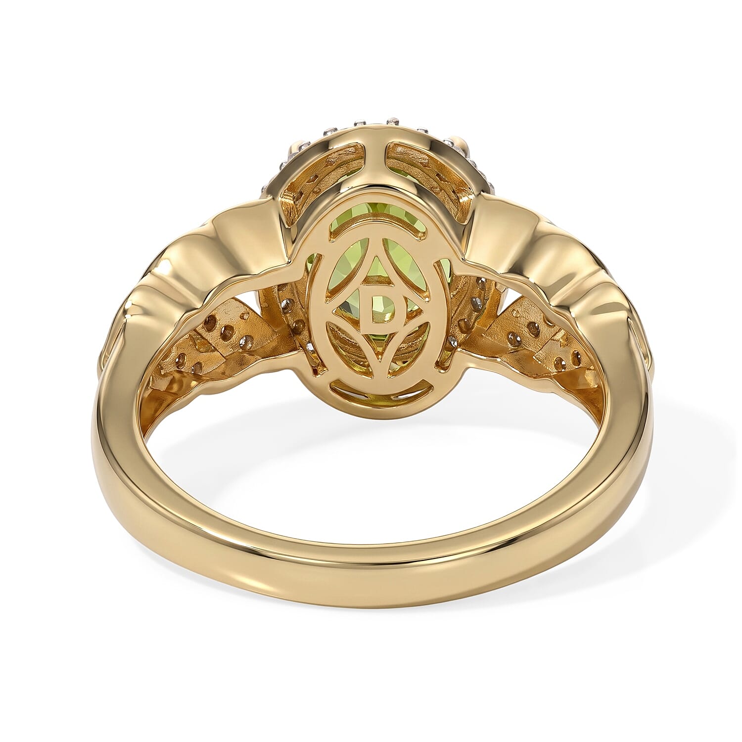 D'Joy Hebei Peridot and Moissanite 2.30 ctw Whispering Leaves Ring in 18K Vermeil Yellow Gold Over Sterling Silver (Size 6.0)