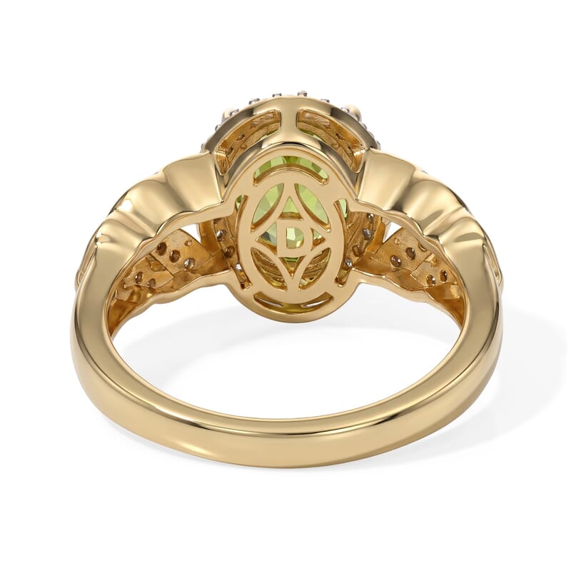 D'Joy Hebei Peridot and Moissanite 2.30 ctw Whispering Leaves Ring in 18K Vermeil Yellow Gold Over Sterling Silver (Size 6.0)