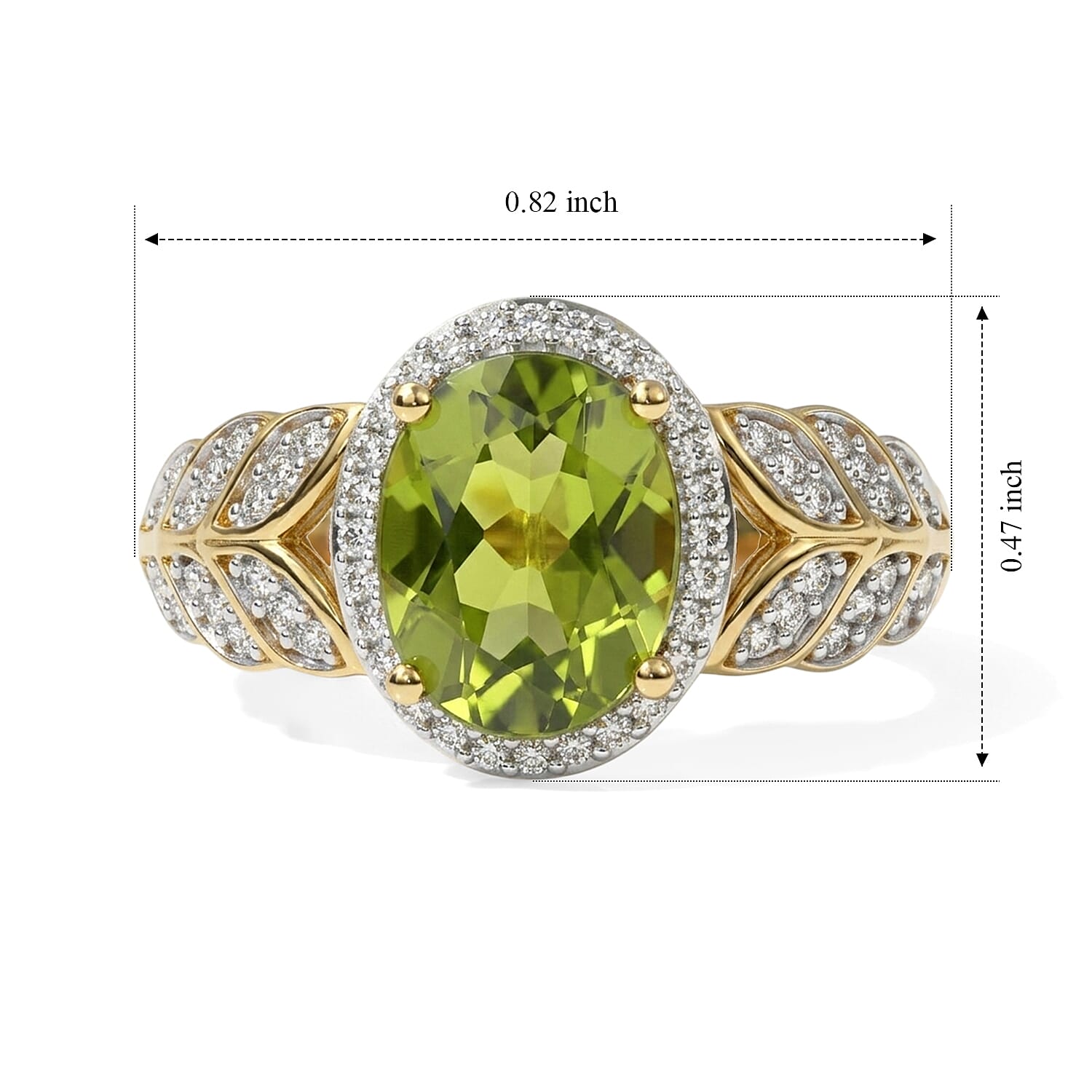 D'Joy Hebei Peridot and Moissanite 2.30 ctw Whispering Leaves Ring in 18K Vermeil Yellow Gold Over Sterling Silver (Size 6.0)
