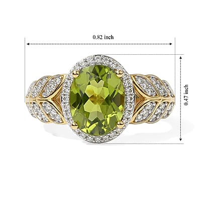 D'Joy Hebei Peridot and Moissanite 2.30 ctw Whispering Leaves Ring in 18K Vermeil Yellow Gold Over Sterling Silver (Size 6.0)