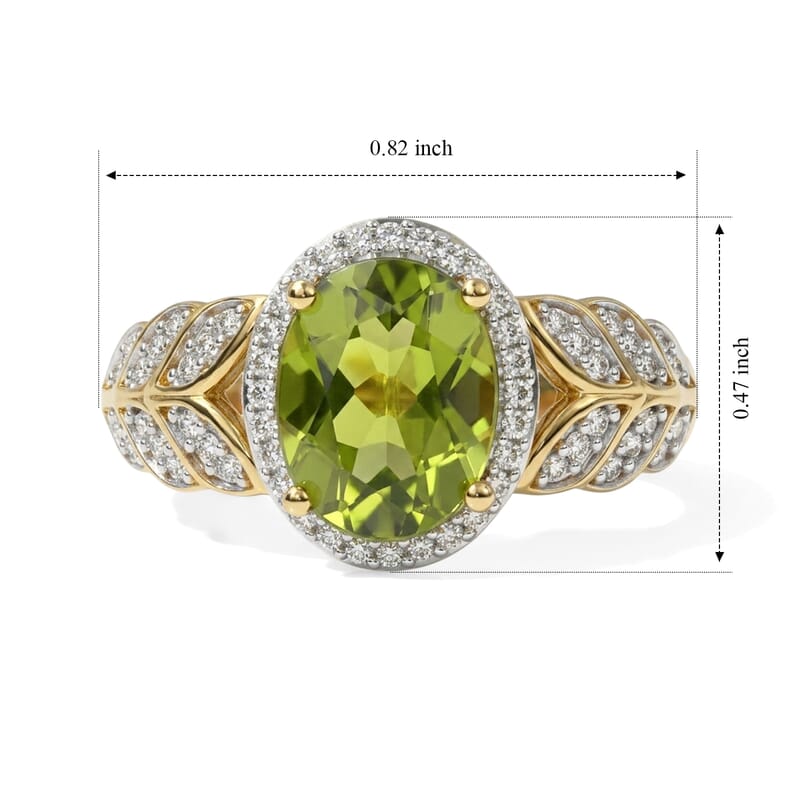 D'Joy Hebei Peridot and Moissanite 2.30 ctw Whispering Leaves Ring in 18K Vermeil Yellow Gold Over Sterling Silver (Size 6.0)