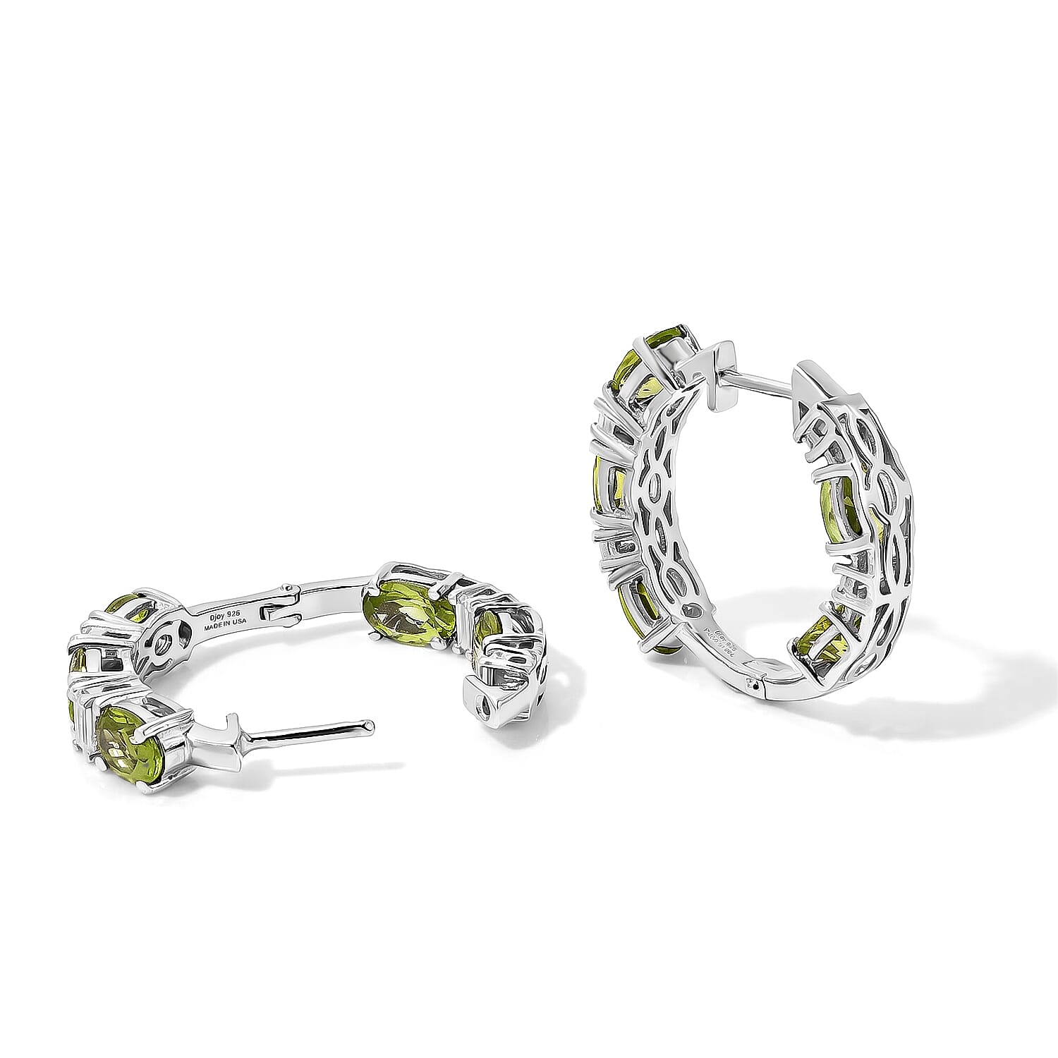 D'Joy Premium Hebei Peridot and Moissanite 9.00 ctw Hoop Earrings in Rhodium Over Sterling Silver