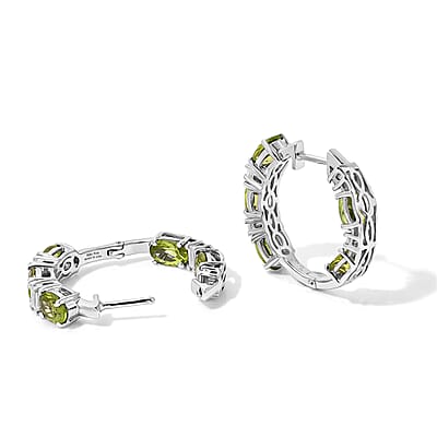 D'Joy Premium Hebei Peridot and Moissanite 9.00 ctw Hoop Earrings in Rhodium Over Sterling Silver