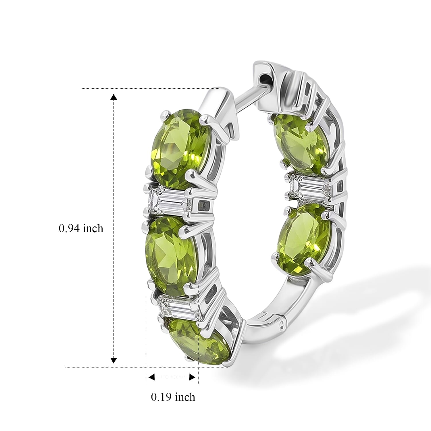 D'Joy Premium Hebei Peridot and Moissanite 9.00 ctw Hoop Earrings in Rhodium Over Sterling Silver