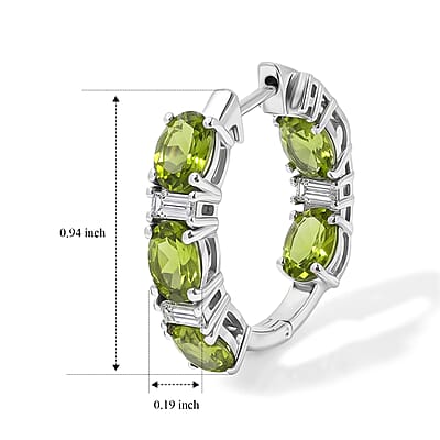 D'Joy Premium Hebei Peridot and Moissanite 9.00 ctw Hoop Earrings in Rhodium Over Sterling Silver