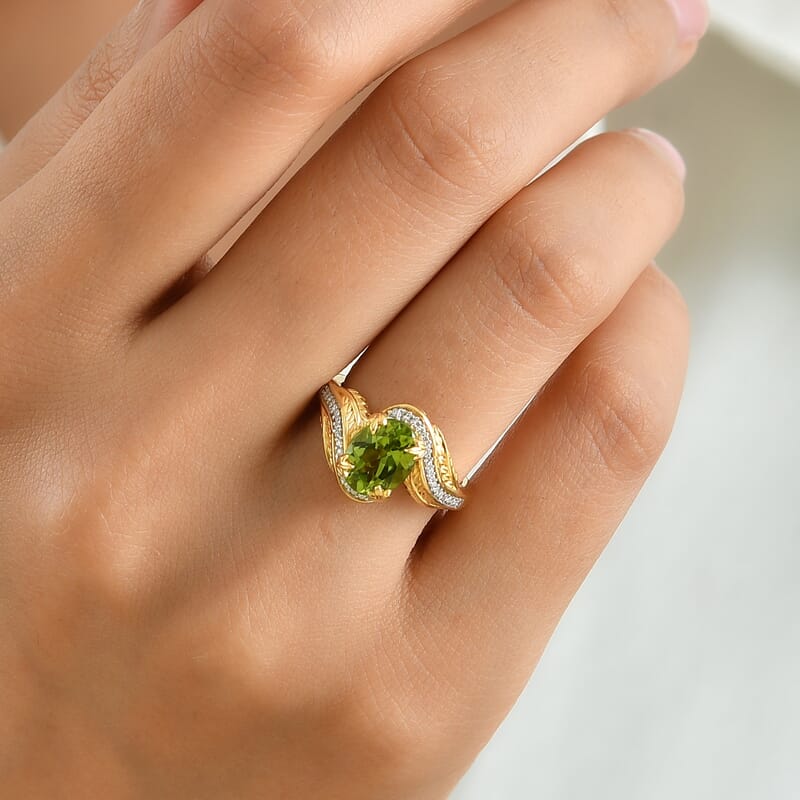 D'Joy Hebei Peridot and Moissanite 2.40 ctw Forest Breeze Ring in 18K Vermeil Yellow Gold Over Sterling Silver (Size 6.0)