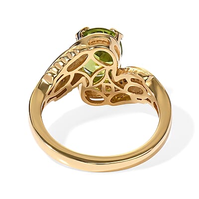 D'Joy Hebei Peridot, Moissanite Ring in 18K Vermeil YG Over Sterling Silver (Size 6.0) 2.40 ctw