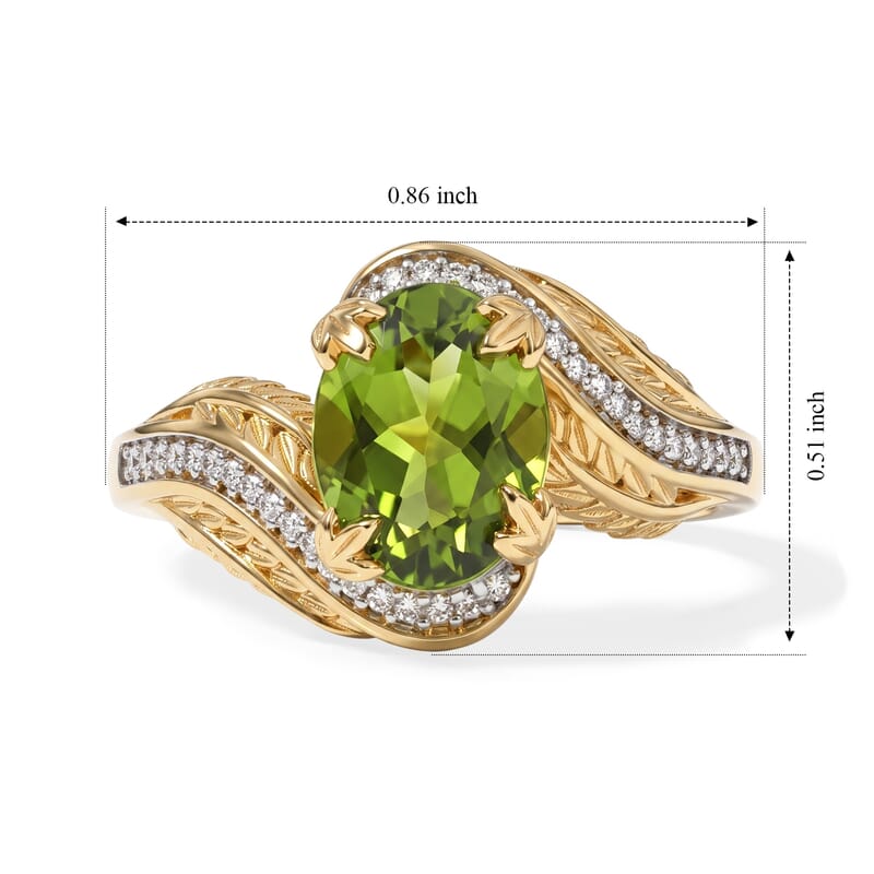 D'Joy Hebei Peridot and Moissanite 2.40 ctw Forest Breeze Ring in 18K Vermeil Yellow Gold Over Sterling Silver (Size 6.0)