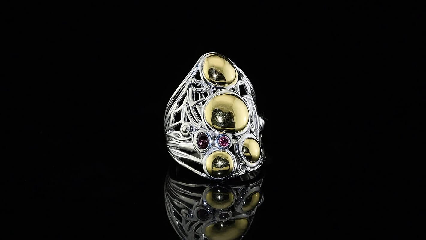 D''Joy Passport to Israel Premium Orissa Rhodolite Garnet Ring in 18K Vermeil YG and Rhodium Over Sterling Silver (Size 10.0) 0.35 ctw