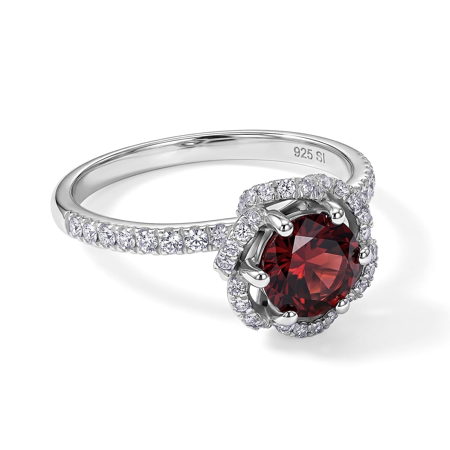Mozambique Garnet and Simulated Diamond 1.40 ctw Ring in Sterling Silver (Size 7.0)