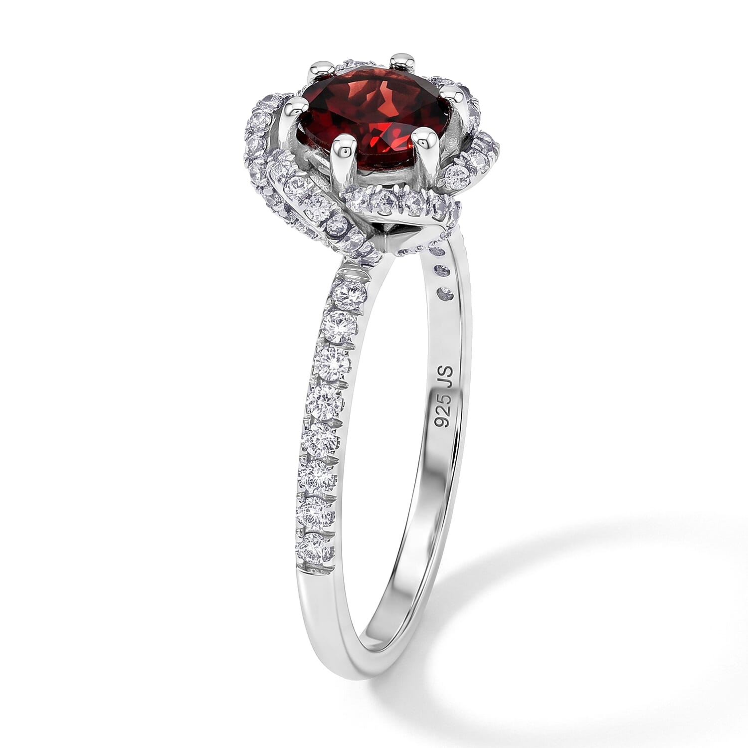 Mozambique Garnet and Simulated Diamond 1.40 ctw Ring in Sterling Silver (Size 7.0)
