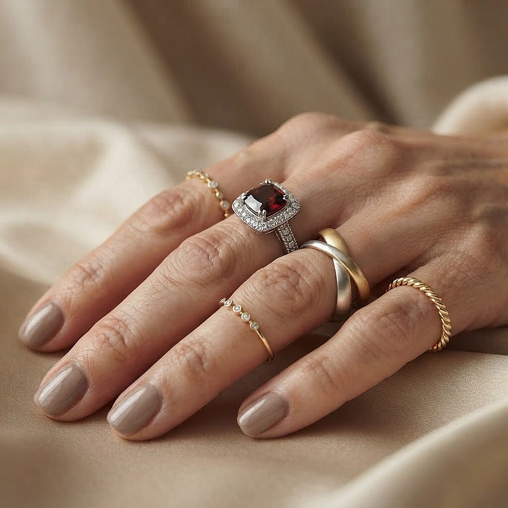 Mozambique Garnet and Simulated Diamond 1.05 ctw Ring in Sterling Silver (Size 7.0)