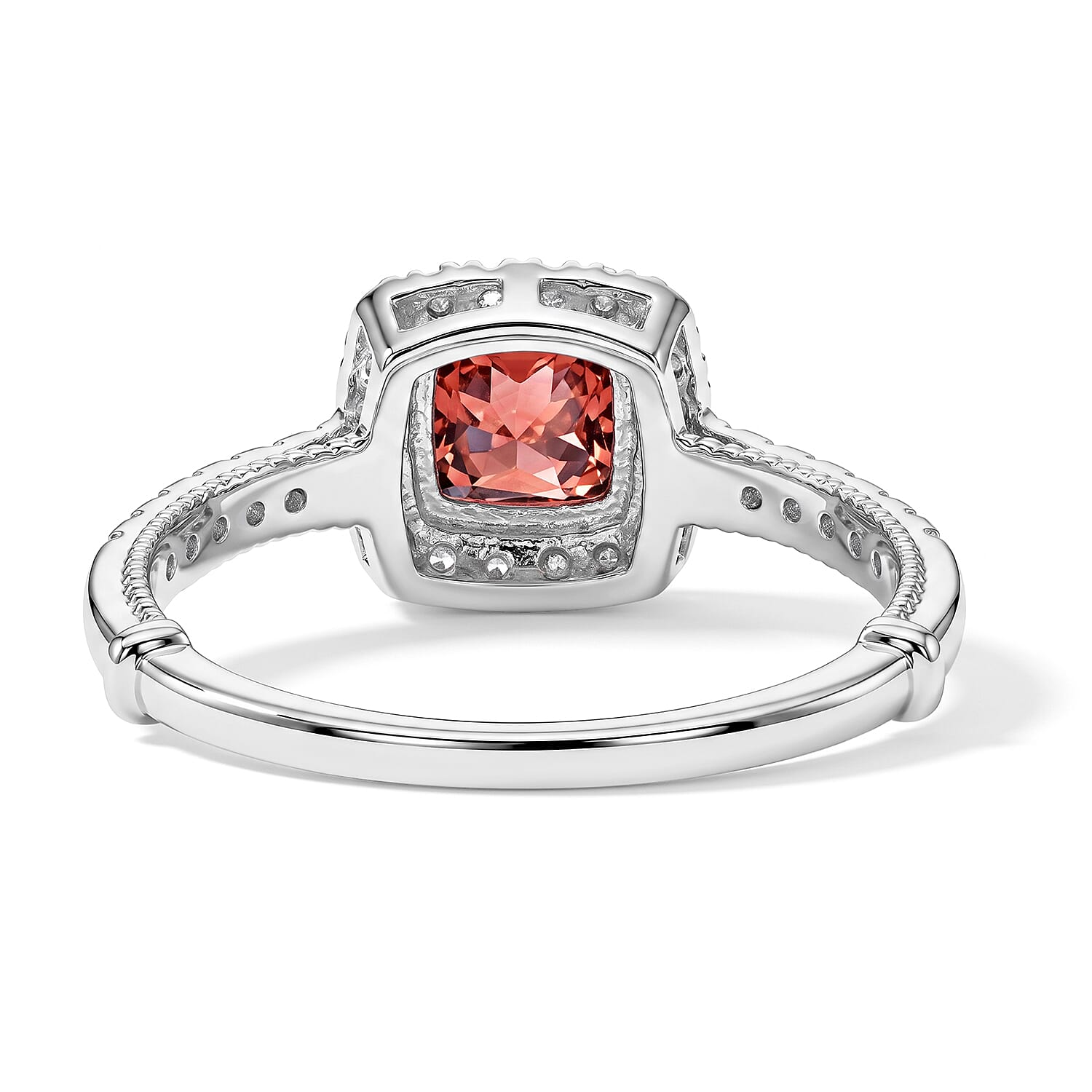 Mozambique Garnet and Simulated Diamond 1.05 ctw Ring in Sterling Silver (Size 7.0)