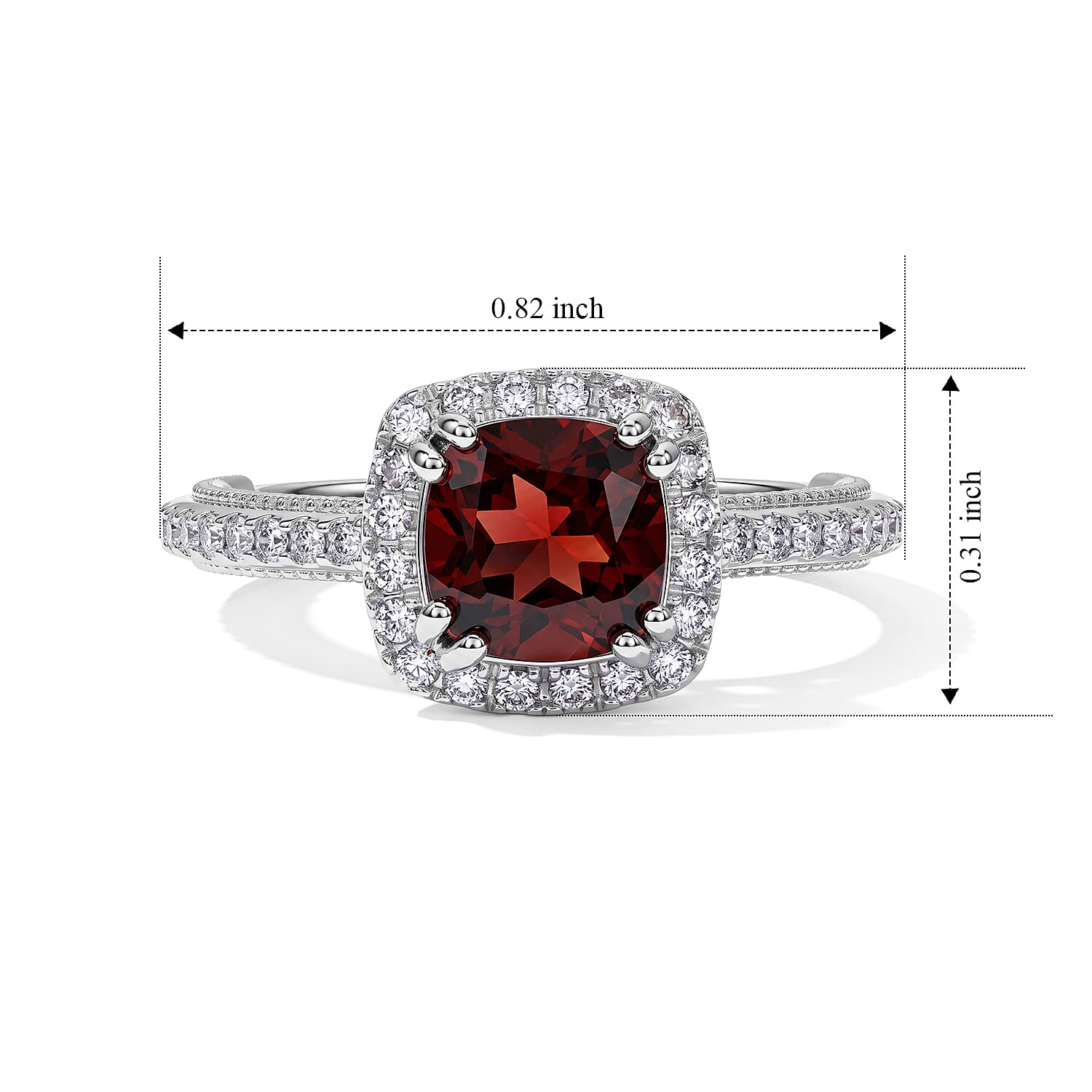 Mozambique Garnet and Simulated Diamond 1.05 ctw Ring in Sterling Silver (Size 7.0)