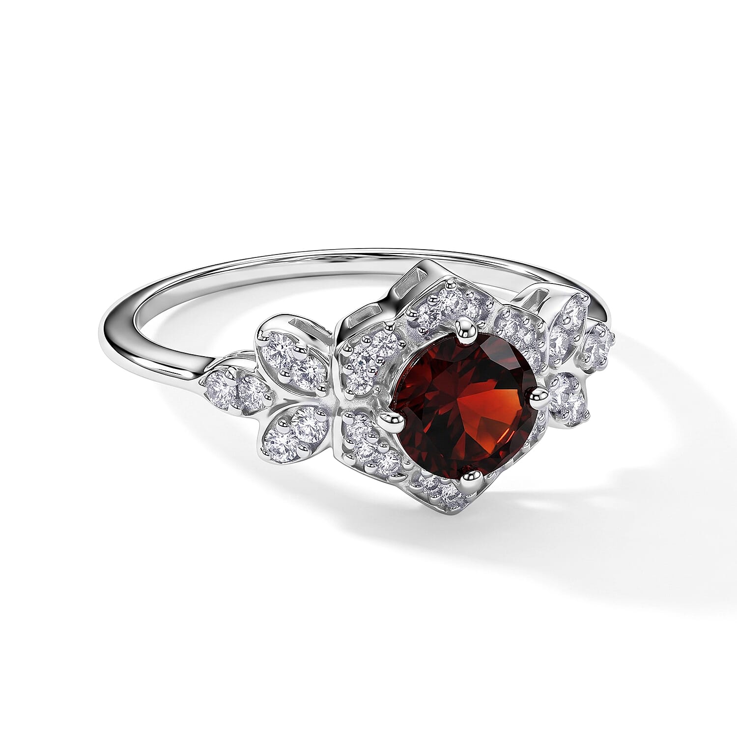 Mozambique Garnet and Simulated Diamond 1.15 ctw Ring in Sterling Silver (Size 7.0)