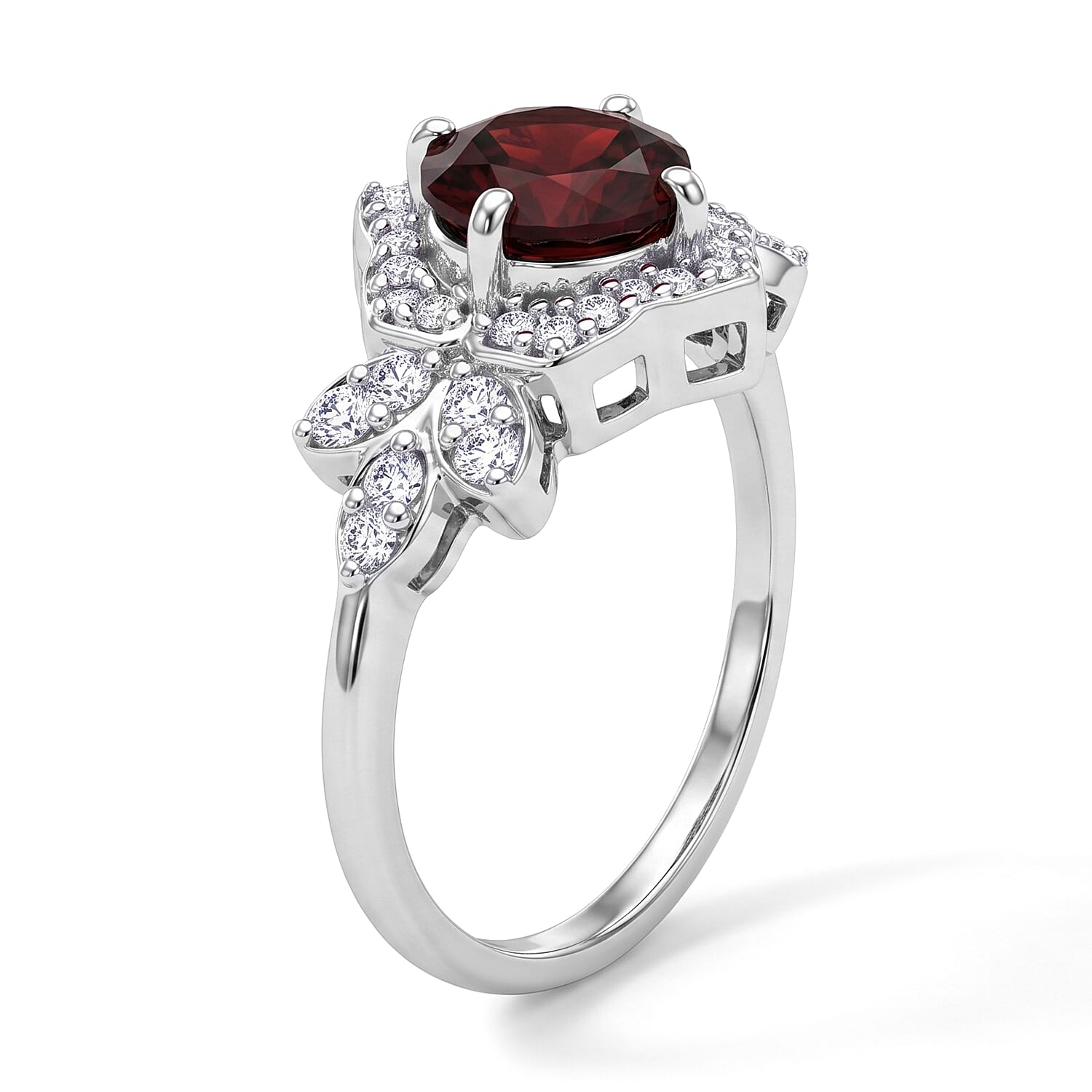 Mozambique Garnet and Simulated Diamond 1.15 ctw Ring in Sterling Silver (Size 7.0)