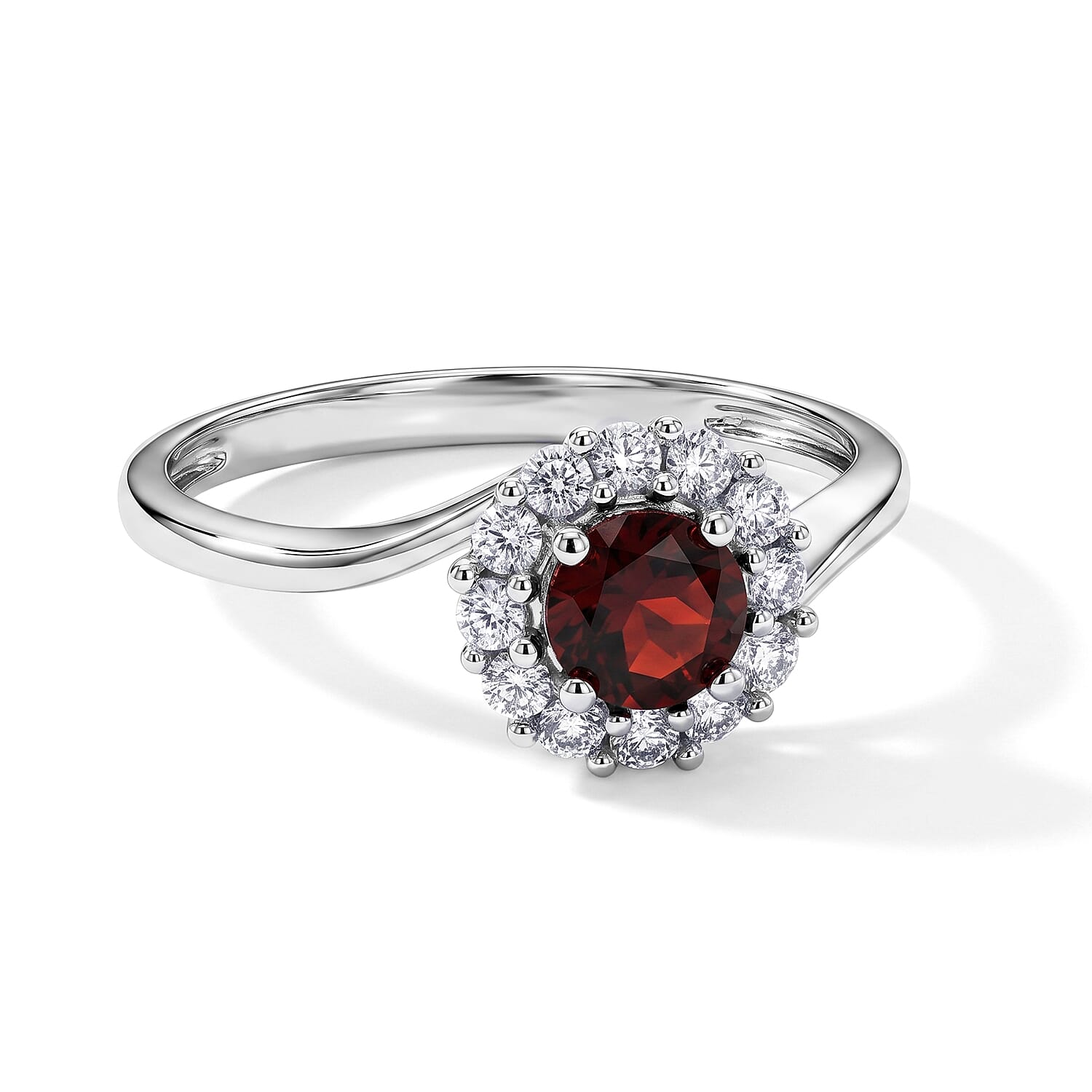 Mozambique Garnet and Simulated Diamond 1.01 ctw Ring in Sterling Silver (Size 8.0)