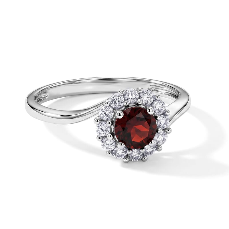 Mozambique Garnet and Simulated Diamond 1.01 ctw Ring in Sterling Silver (Size 8.0)