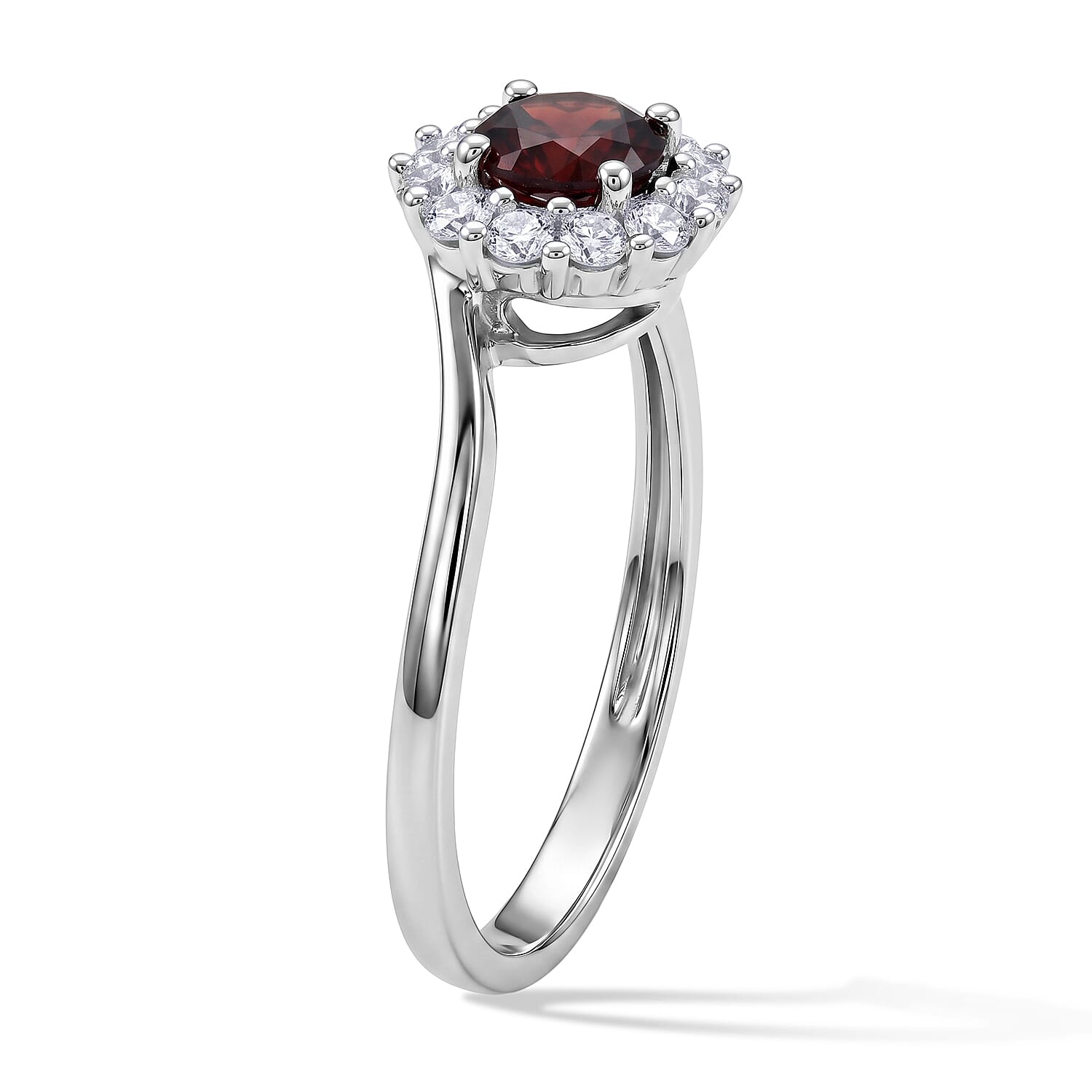 Mozambique Garnet and Simulated Diamond 1.01 ctw Ring in Sterling Silver (Size 8.0)
