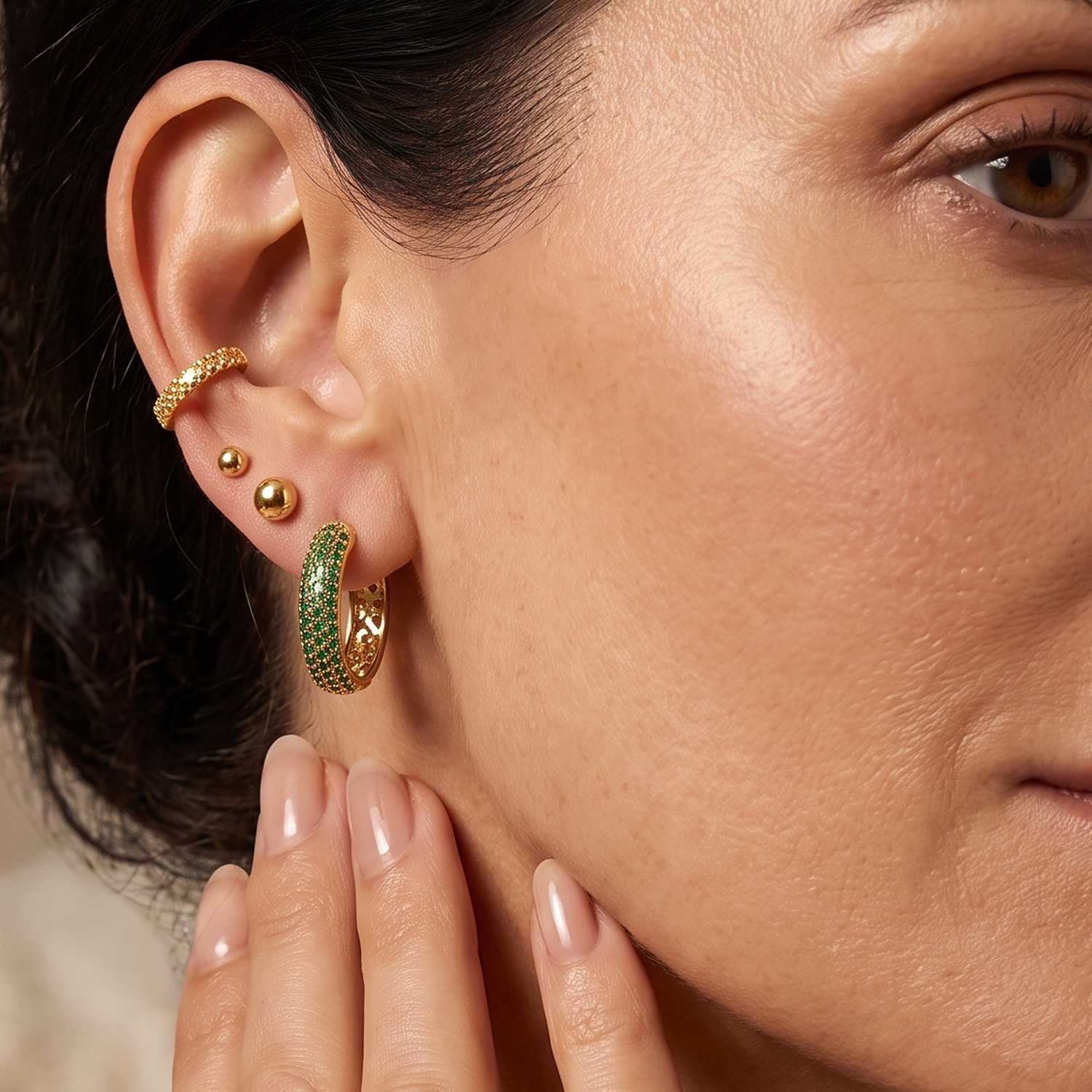 D'Joy Rachel Roy Chrome Diopside 1.70 ctw Hoop Earrings in 18K Vermeil Yellow Gold Over Sterling Silver