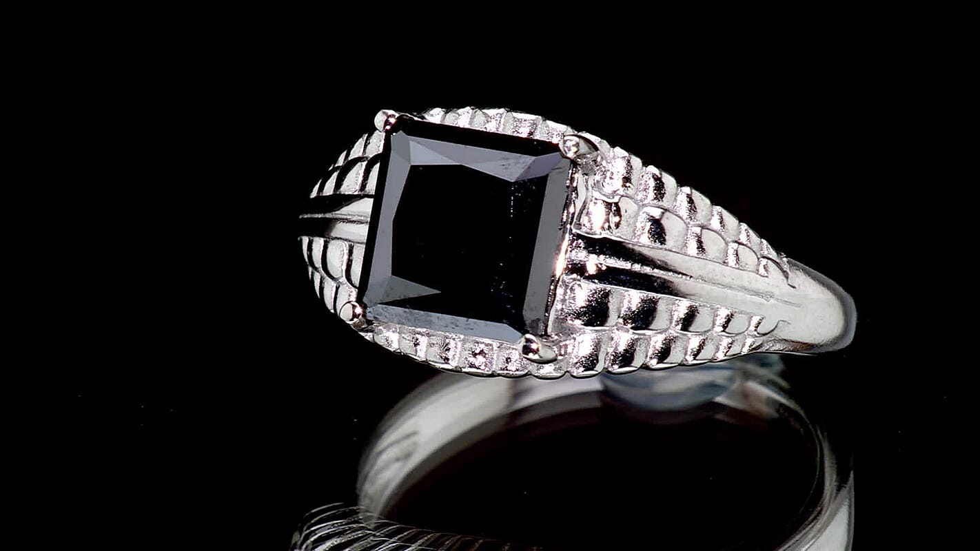EverTrue Black Moissanite 4.80 ctw Men''s Ring in Stainless Steel (Size 10.0)