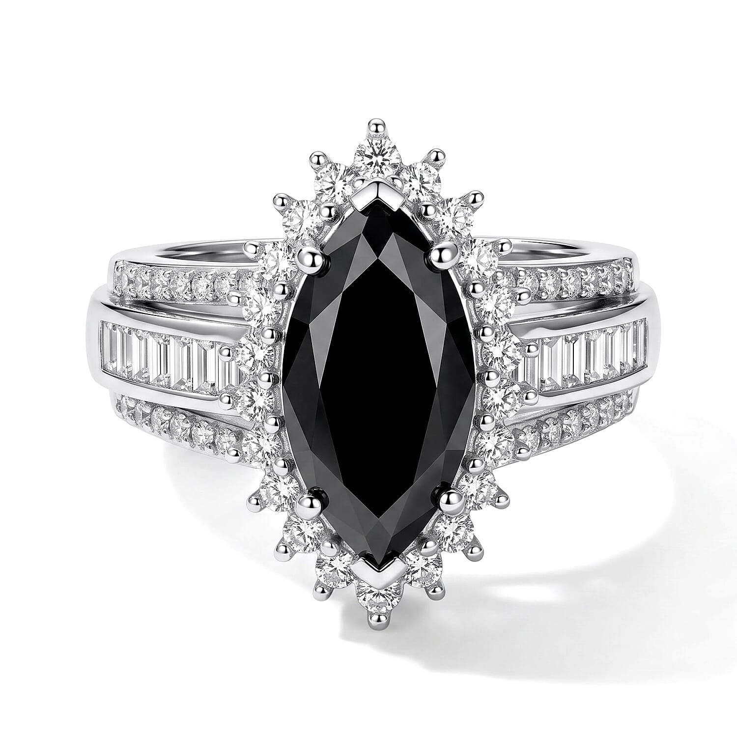 D'Joy Black and White Moissanite 3.50 ctw Ring in Rhodium Over Sterling Silver (Size 6.0)