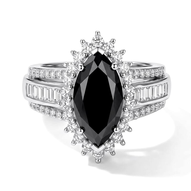 D'Joy Black and White Moissanite 3.50 ctw Ring in Rhodium Over Sterling Silver (Size 6.0)